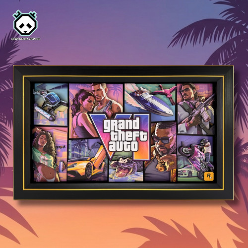 侠盗猎车手GTA6给他a罪恶都市R星游戏周边纸艺立体电竞房装饰挂画