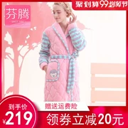 Áo ngủ nữ Fenton mùa đông flannel ấm dày cộng với đồ ngủ nhung ba lớp chần bông 袄 áo choàng lông cừu san hô phần dài - Night Robe