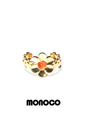 MONOCO 立体花花复古开口戒指925银镀18k金