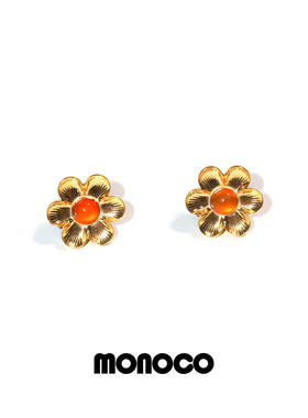 MONOCO 六瓣浪漫小花耳钉复古小众设计感耳饰925银镀18k金
