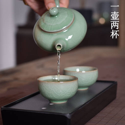 陶瓷功夫茶具哥窑冰裂一壶两杯