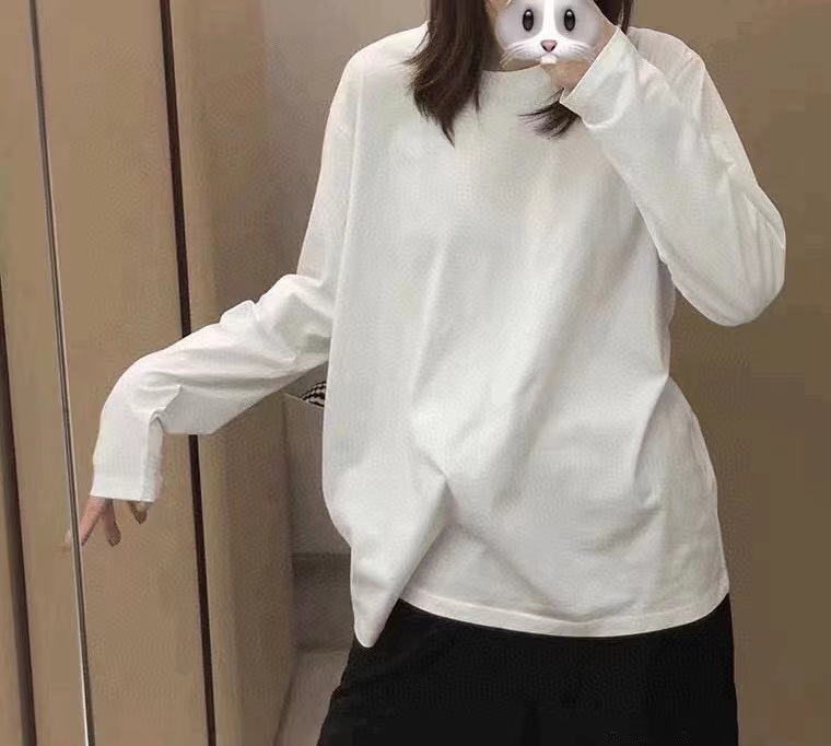 长袖上衣纯棉白色T恤2024新款秋季打底衫百搭体恤女