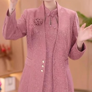 高档提花软精纺时尚风衣旗袍裙两件套2025秋冬新款阔太太优雅礼服