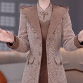 高级贵妃绒超声波夹棉大衣 连衣裙两件套装 2025秋冬加厚保暖套裙