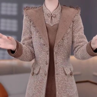 高级贵妃绒超声波夹棉大衣 2025秋冬加厚保暖套裙 连衣裙两件套装