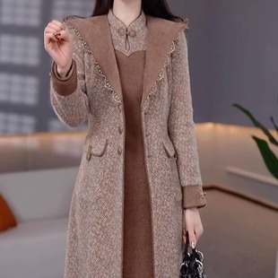 高档贵妃绒两件套连衣裙2025冬季 气质减龄保暖连帽外套裙子女 新款