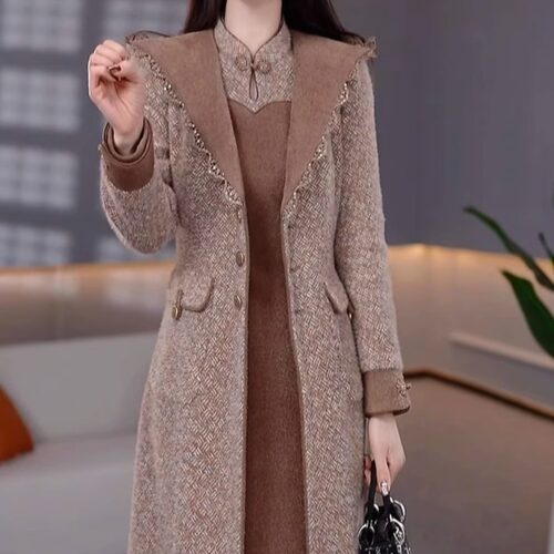 高档贵妃绒两件套连衣裙