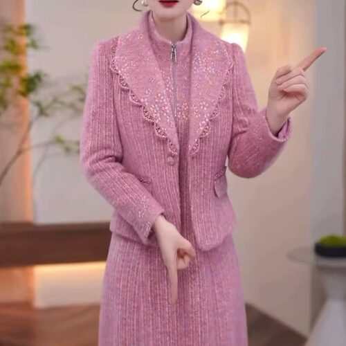 高档加厚雪花绒两件套连衣裙