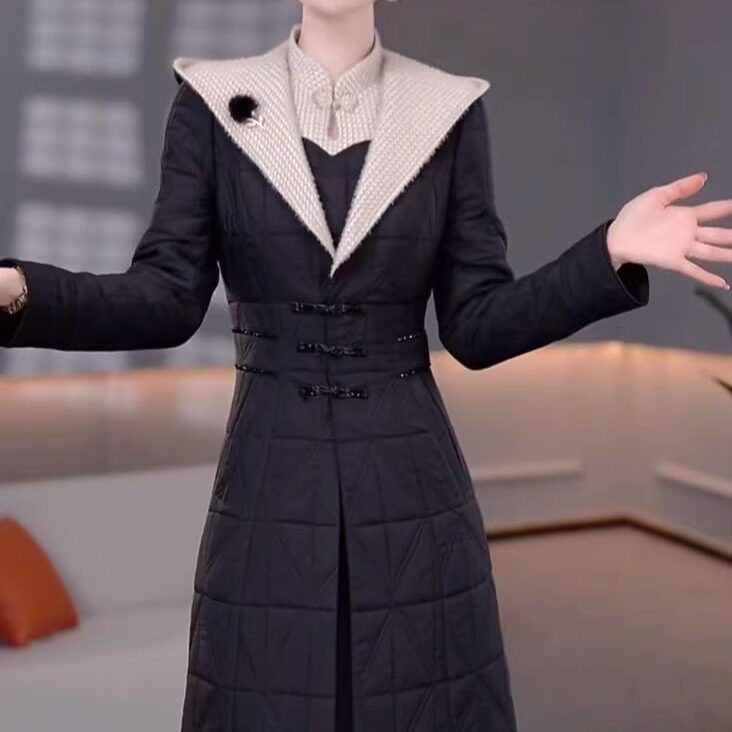 珍珠棉新中式改良旗袍裙外套套装2025冬季新款遮肚子两件套连衣裙