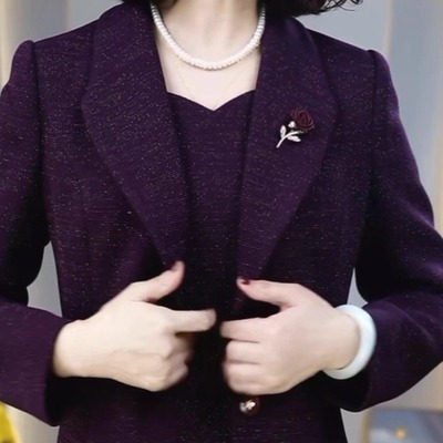 洋气中年妈妈风衣连衣裙两件套