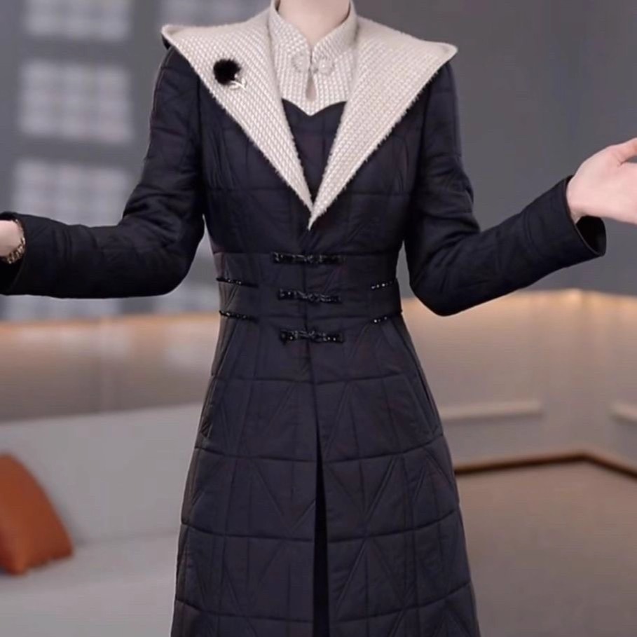 珍珠棉新中式改良旗袍裙外套套装2025冬季新款遮肚子两件套连衣裙