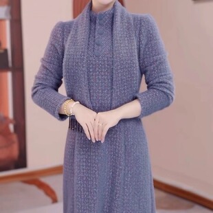 新款 气质显瘦减龄优雅礼服裙子 加厚保暖连衣裙2025冬季 雪花绒时尚