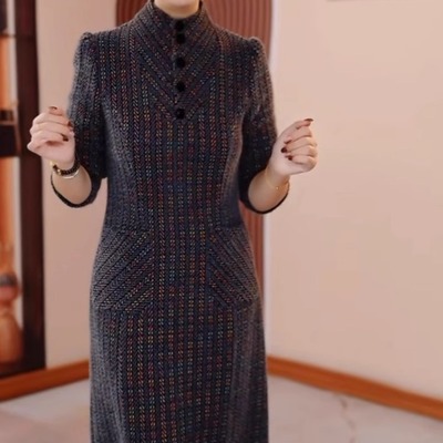 高档贵妃绒新款妈妈装礼服裙