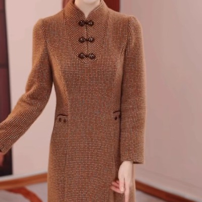 高档雪花绒新中式改良版旗袍裙