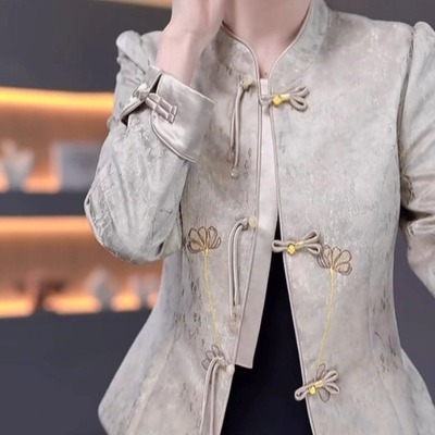 提花缎新中式上衣两件套连衣裙