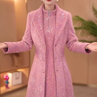 高档雪花绒两件套套装裙2025冬季新款加绒保暖中长款外套连衣裙女