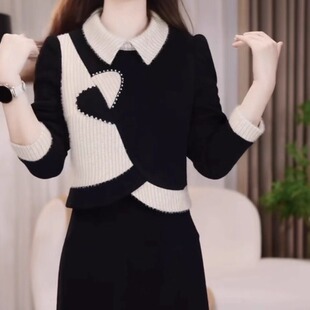 高档雪尼尔绒假两件拼接连衣裙2025秋冬新款 百搭礼服 气质减龄时尚