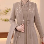 新款 高档贵妃绒新中式 大衣两件套2025冬季 气质显瘦减龄优雅礼服裙