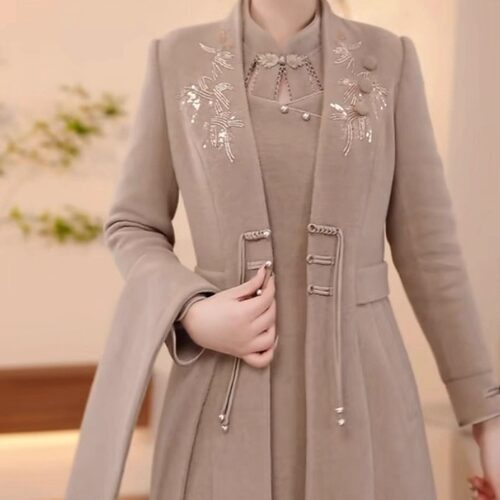 高档贵妃绒新中式大衣两件套