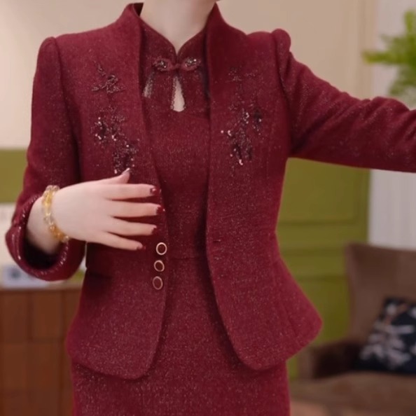 雪花绒夹棉小西装连衣裙两件套