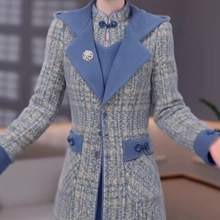 新款 夹棉加厚保暖显瘦礼服裙 大衣两件套连衣裙2025冬季 贵妃绒时尚