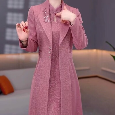 琉璃精纺两件套改良旗袍礼服裙