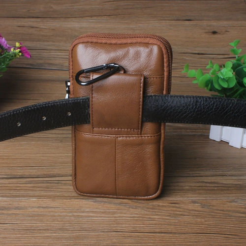 Кожаная двухэтажная поясная сумка, мобильный телефон, ремень, воловья кожа, 5.5 дюймов, 5.7 дюймов, 6 дюймовая, из натуральной кожи