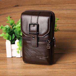 挂包 6.5休闲大屏单肩斜挎包牛皮竖款 真皮手机腰包男士 穿皮带6.0