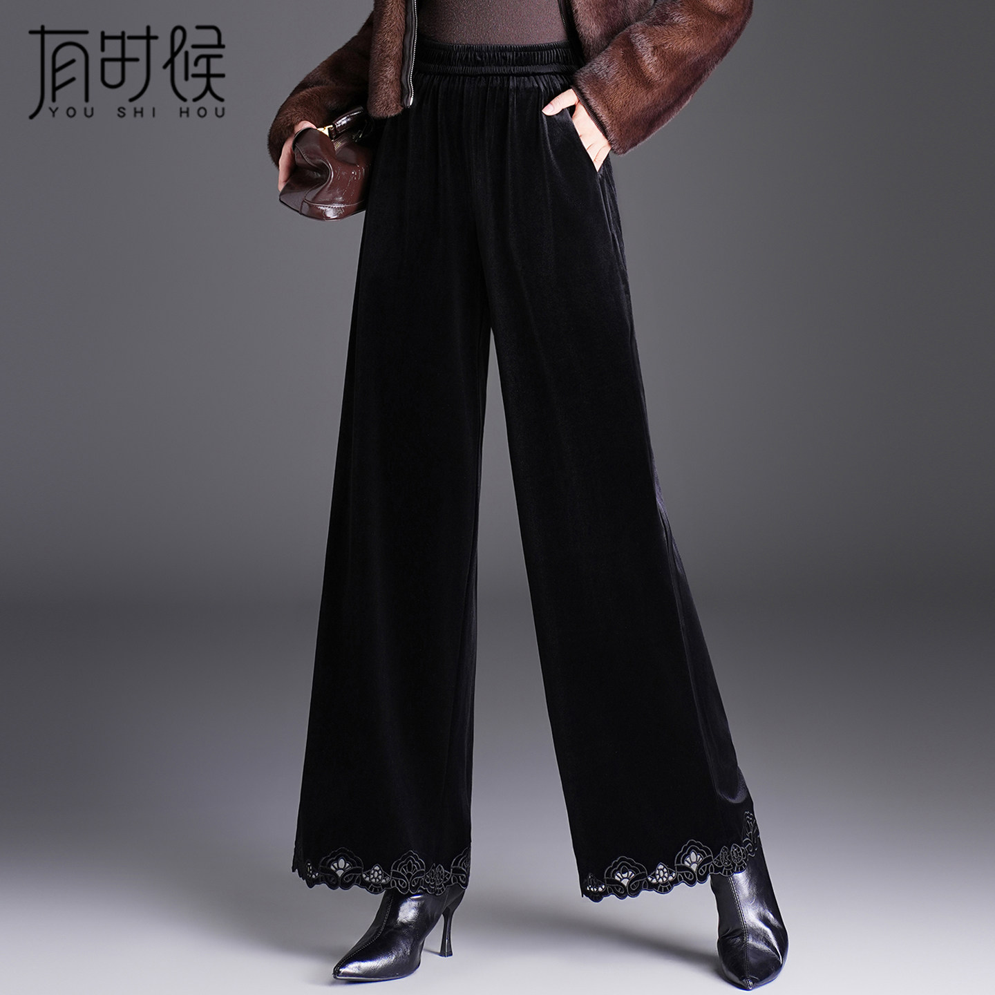 金丝绒阔腿裤女秋冬2026新款中年