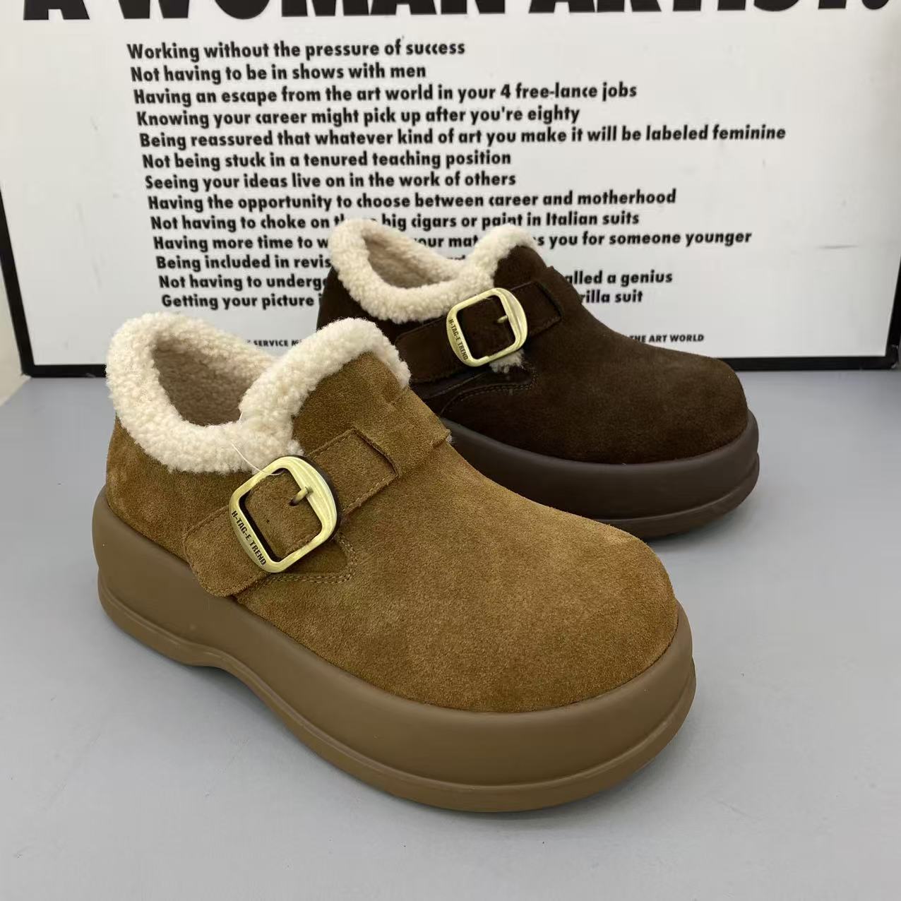 冬季新款女款磨砂牛皮加棉勃肯鞋厚底毛口舒适百搭时尚舒适女鞋