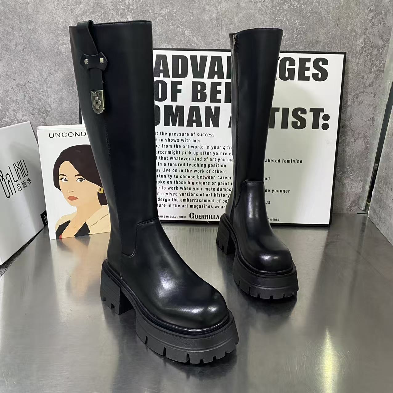 2025秋冬新款女款真皮高筒加绒长靴松糕底增高时尚百搭女靴