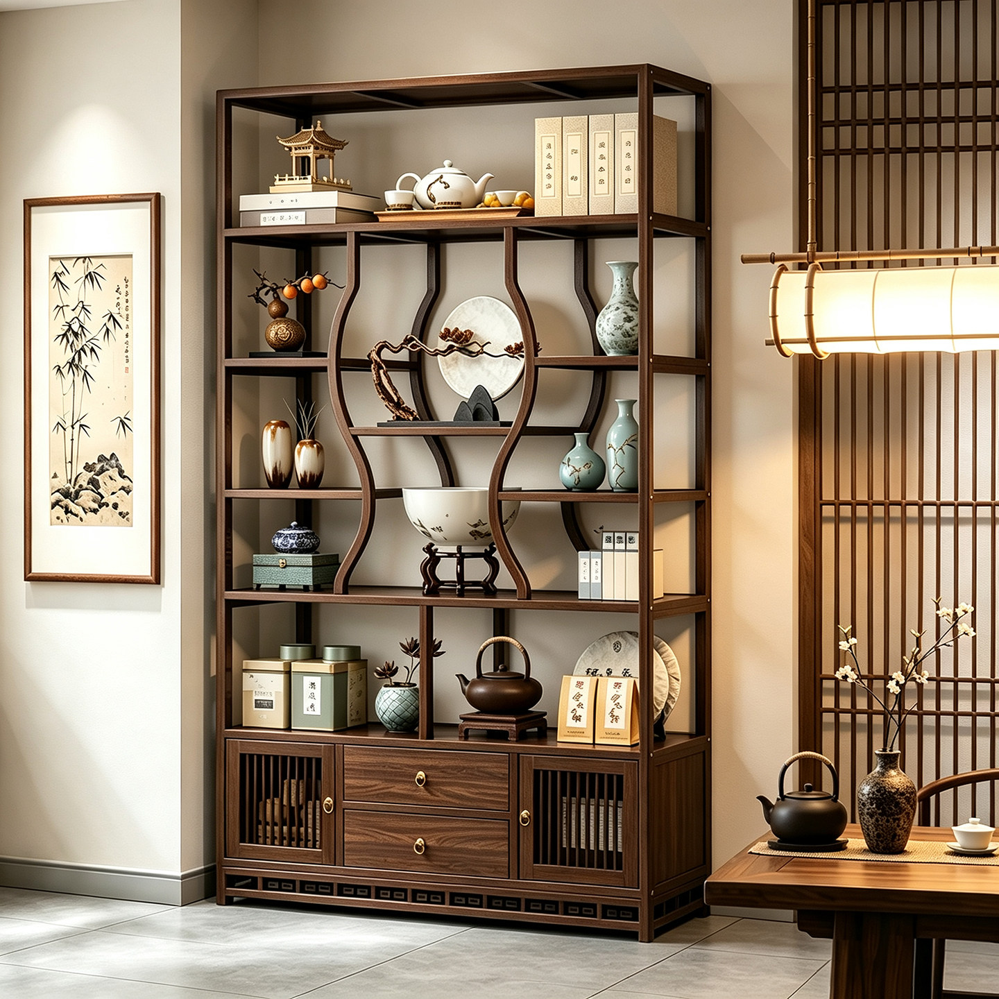 新中式博古架多宝格展示柜隔断图片