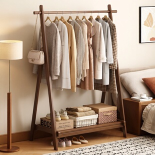 实木落地衣帽架卧室客厅可移动可折叠收纳架简约家用晾衣挂衣架子
