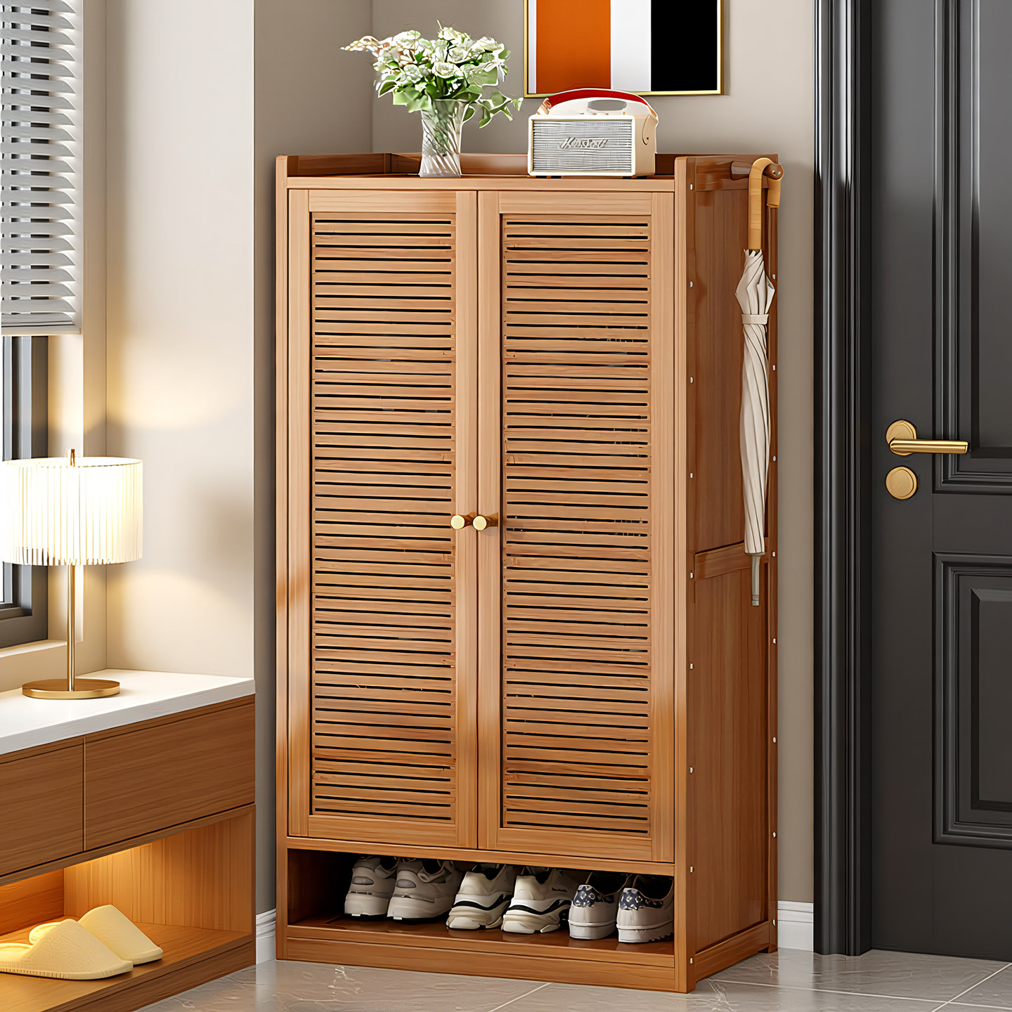 鞋柜家用门口入户玄关收纳柜多层百叶门透气防尘鞋架落地式储物柜