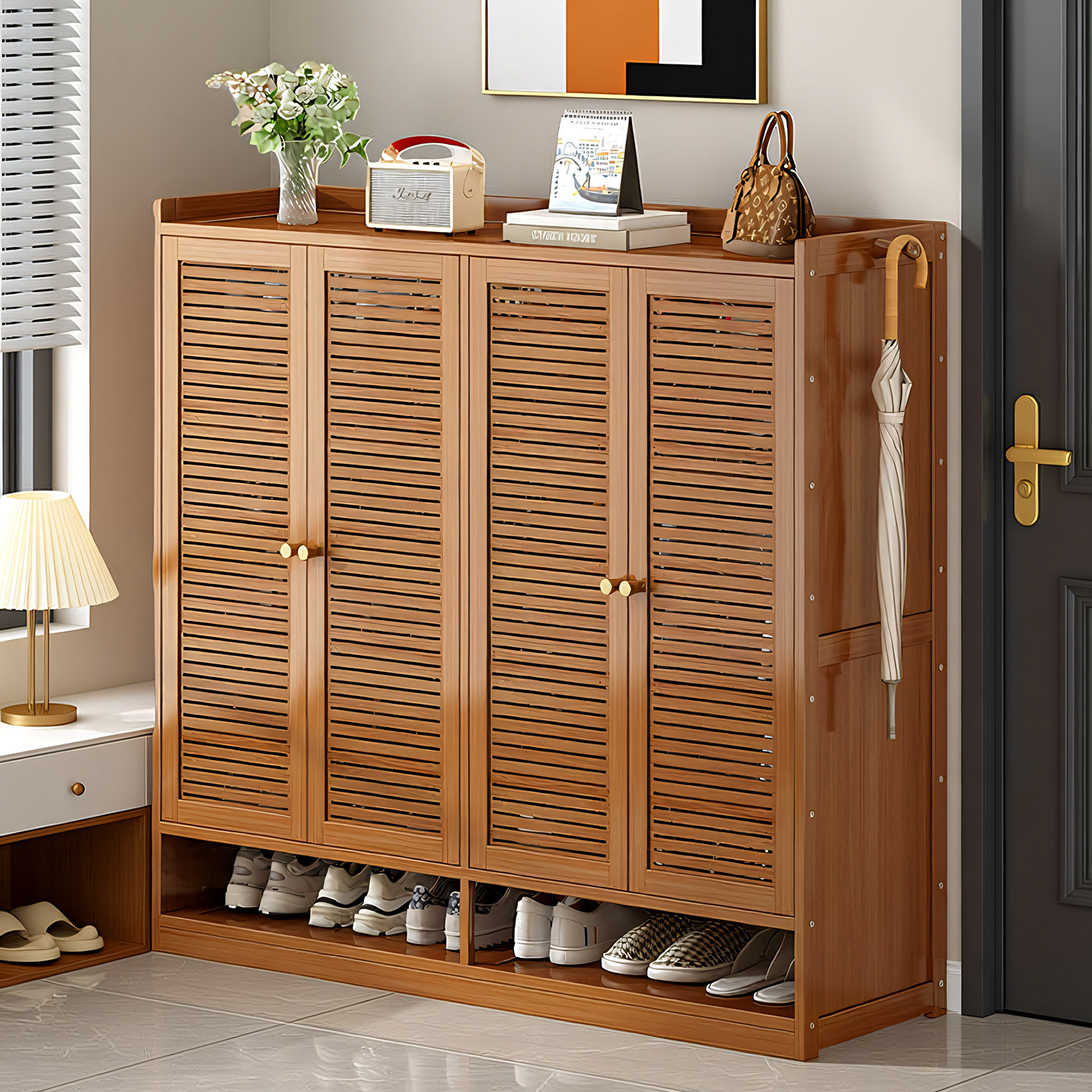 鞋柜家用门口玄关多层大容量入户收纳柜小户型百叶门透气防尘鞋架