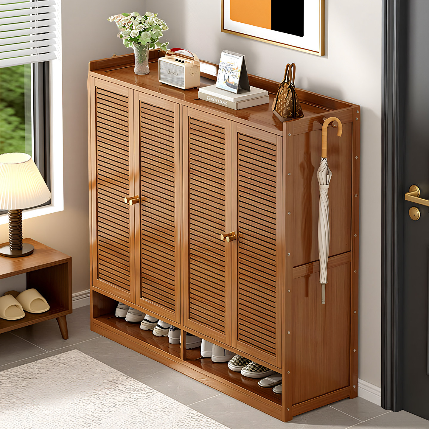 鞋架子家用门口多层楠竹大容量省空间2026新款透气百叶门防尘鞋柜
