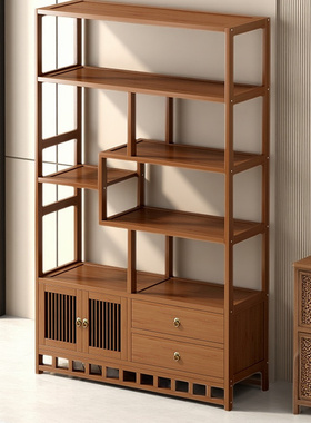 博古架新中式茶室置物架茶叶展示柜非实木隔断多宝阁客厅茶具摆件