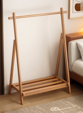 实木落地可折叠衣帽架卧室挂衣架简约现代设计感收纳架子2025新款