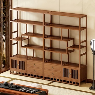 博古架新中式茶柜置物架茶叶展示柜客厅非实木隔断书架多层多宝阁