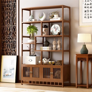 新中式博古架茶室茶叶摆件展示架非实木楠竹多层隔断式简约置物架
