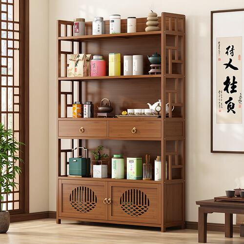 茶室茶具收纳架多层楠竹博古架子