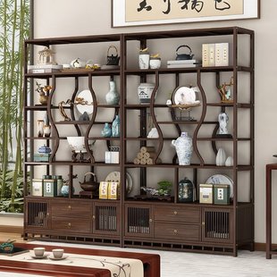 新中式博古架茶室茶叶茶具展示架隔断式多宝格楠竹多层摆件收纳架