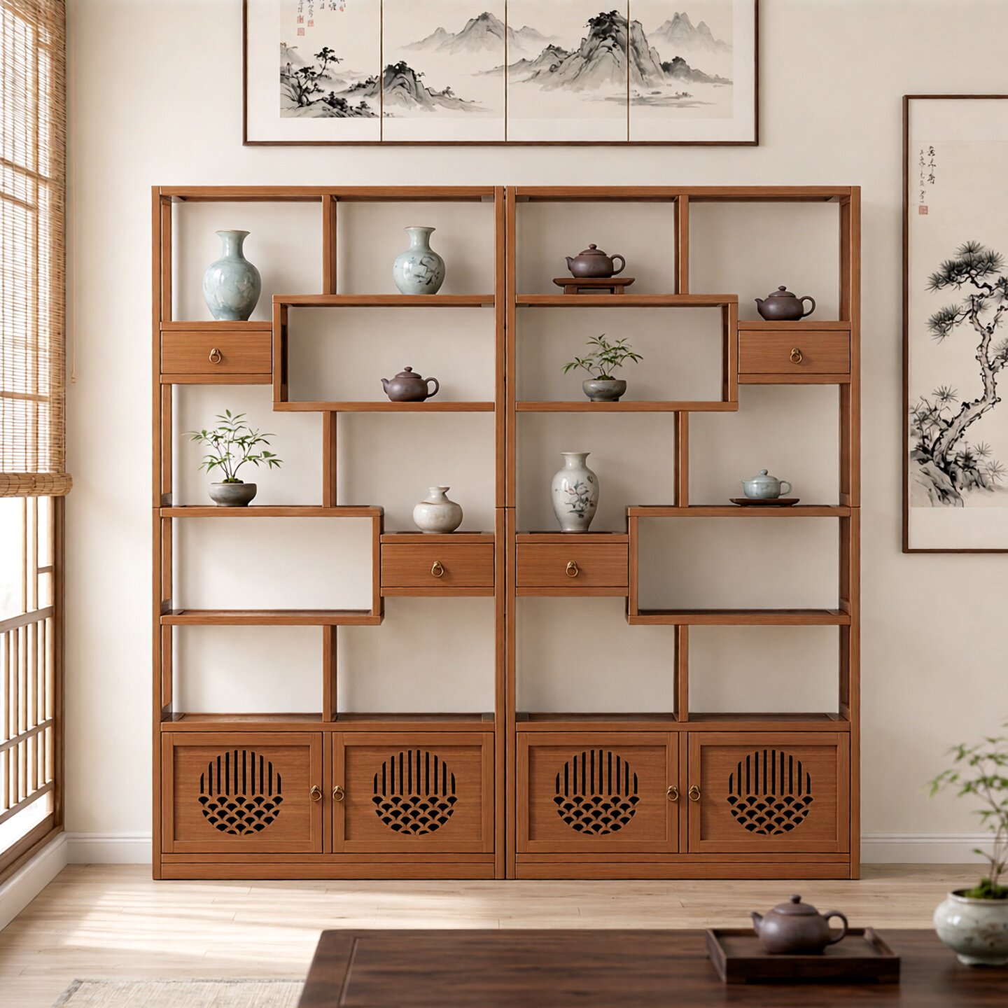 博古架中式茶室茶叶多层展示柜子图片