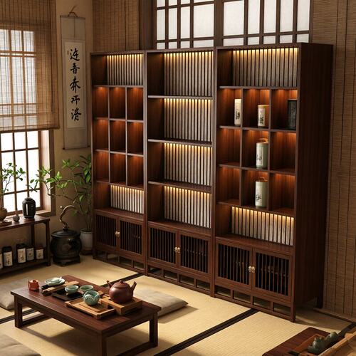新中式博古架客厅茶室茶叶展示柜