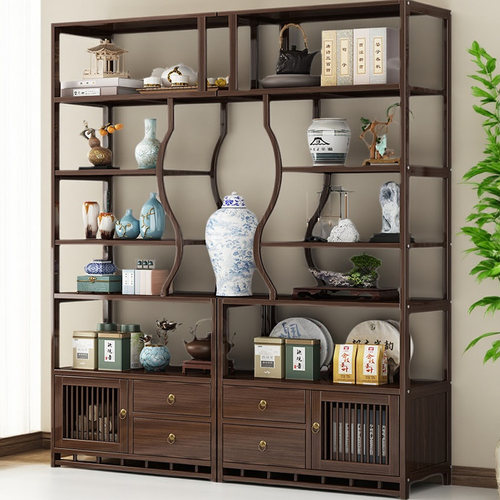 新中式博古架会客厅茶柜非实木竹制多宝阁多功能落地式摆件置物架