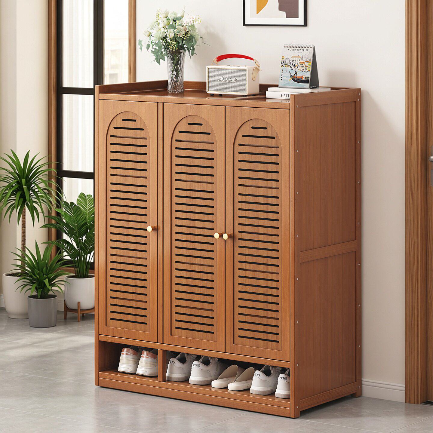 多层鞋架家用门口玄关简易透气收纳柜大容量透气楠竹大码鞋子鞋柜