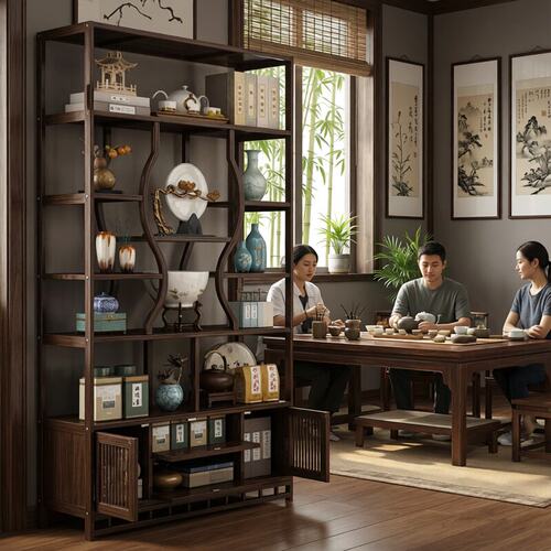 新中式博古架客厅茶室茶叶置物架