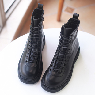 厚底网红马丁靴女2025款 炸街百搭英伦风侧拉链瘦瘦短靴 秋冬薄绒款