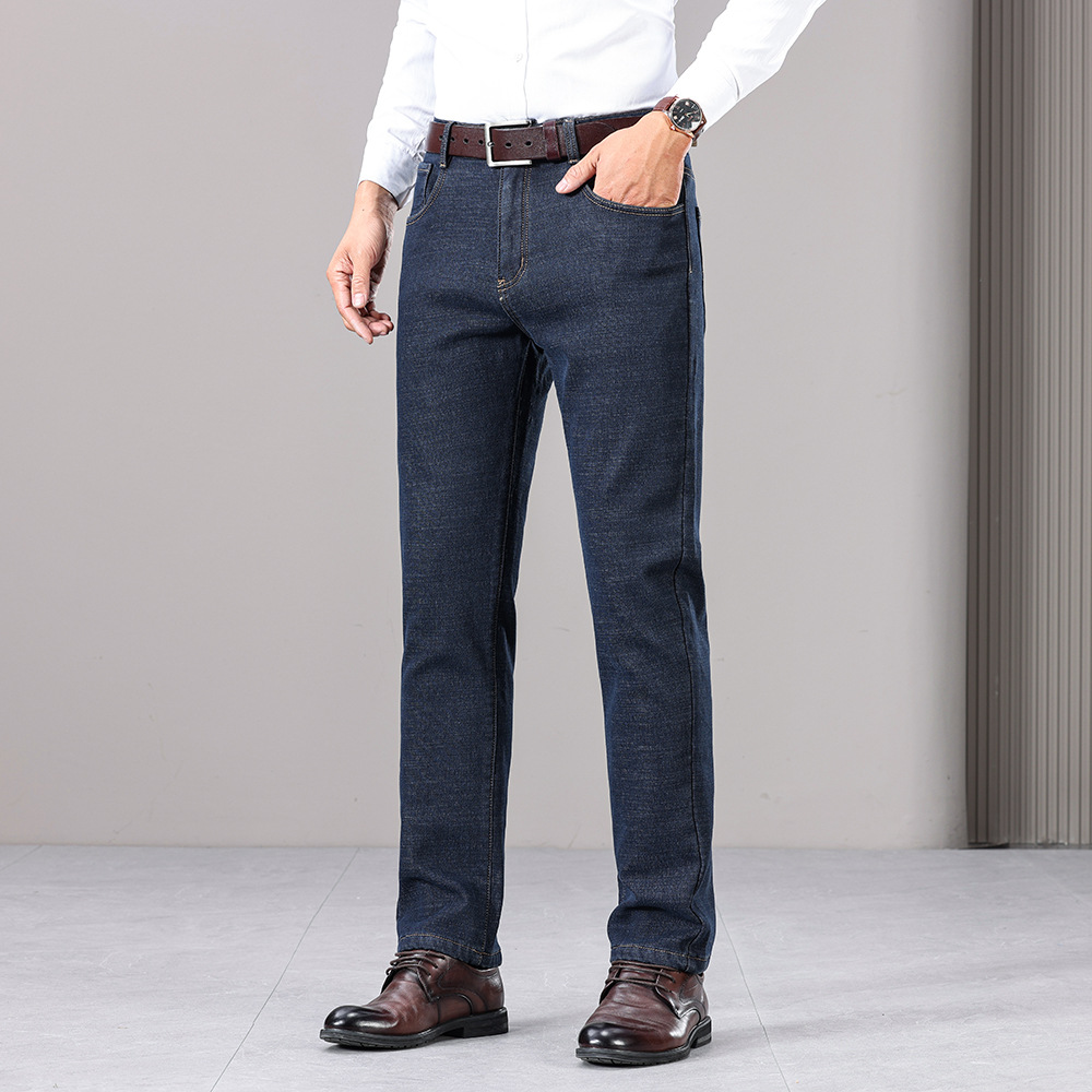 男式牛仔裤2024年秋冬新款中青年商务直筒裤子简约弹力宽松