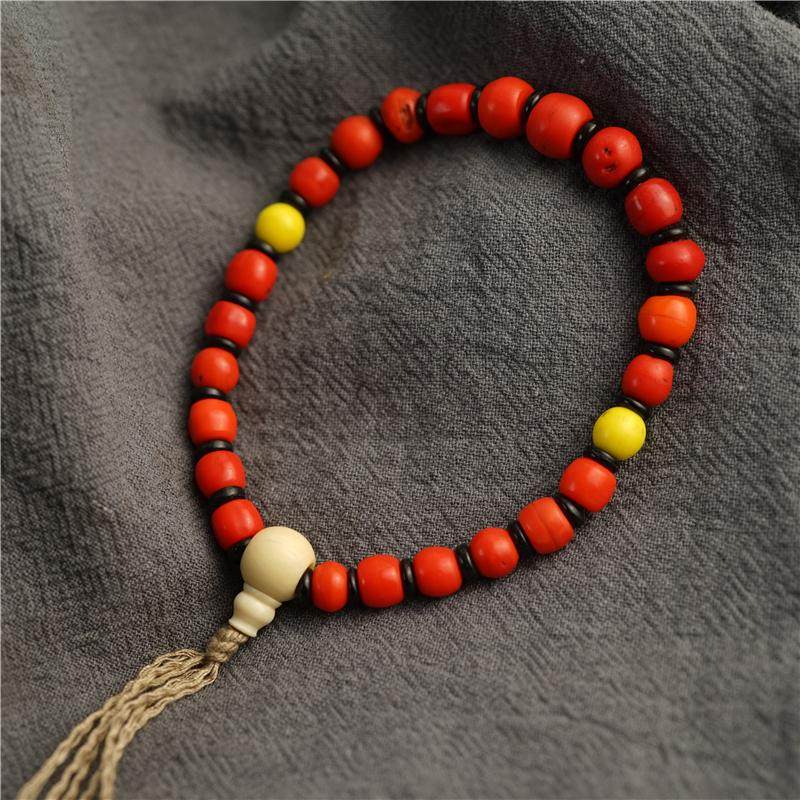 包老到代西藏传红雪巴琉璃珠手串塔链颗颗老有瑕疵藏式一抹红